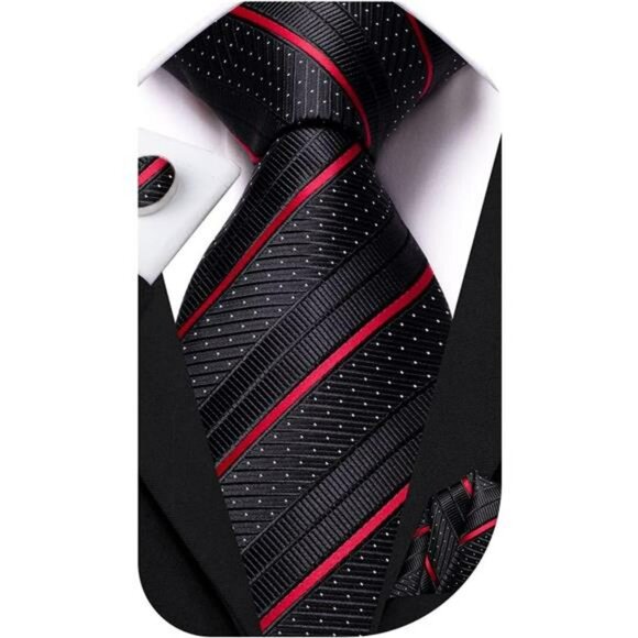 Mens paisley striped tie set with pocket square cufflinks formal wedding - Picture 1 of 7